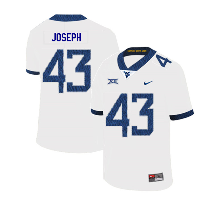 NCAA Men's Drew Joseph West Virginia Mountaineers White #43 Nike Stitched Football College 2019 Authentic Jersey PB23D81CQ